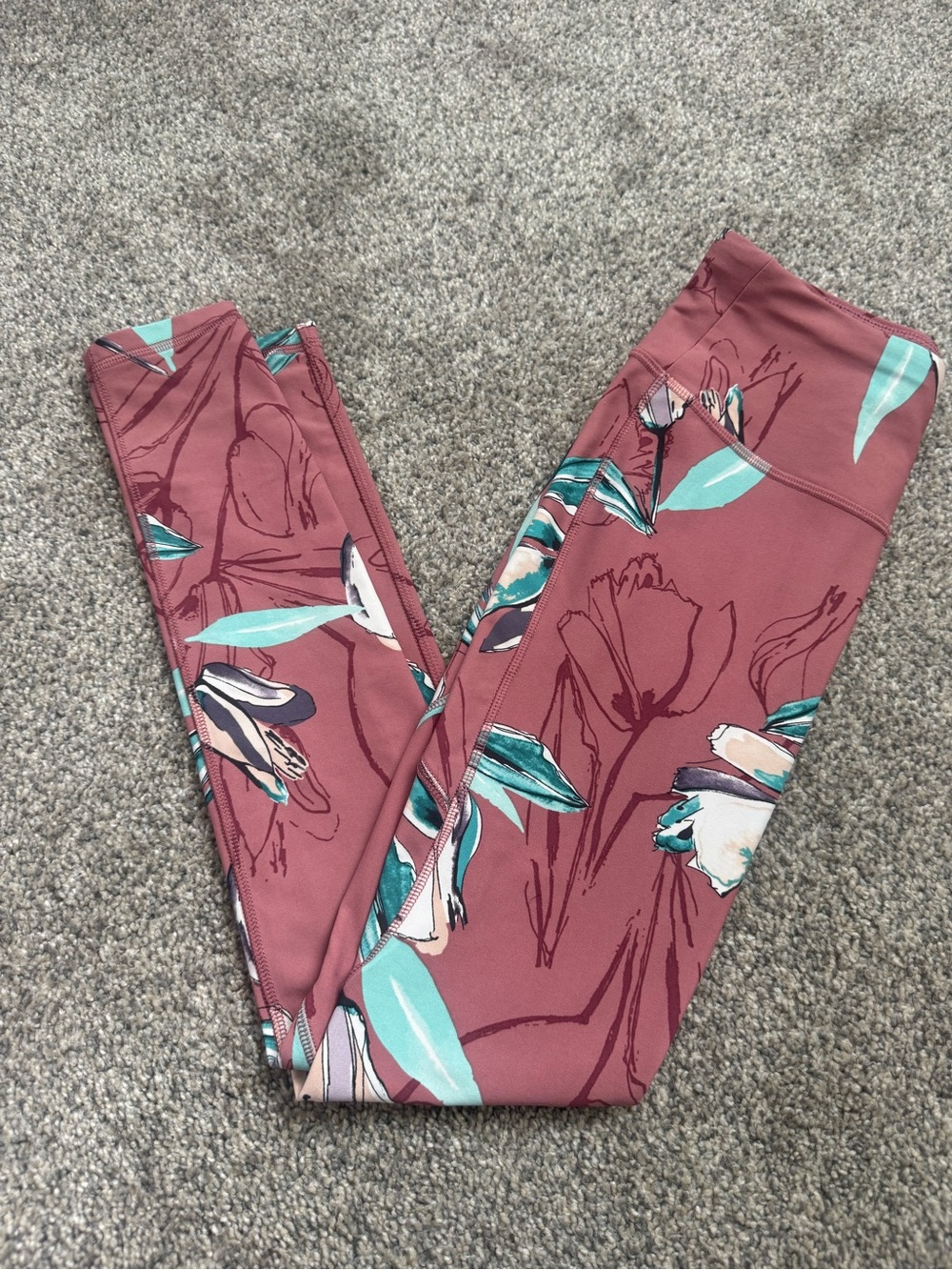 CALIA by Carrie Underwood Kids Floral Leggings - Dusty Rose with Teal Accents